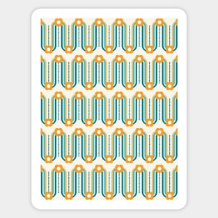 Retro Waves and Flowers, Teal, Aqua, Orange Sticker